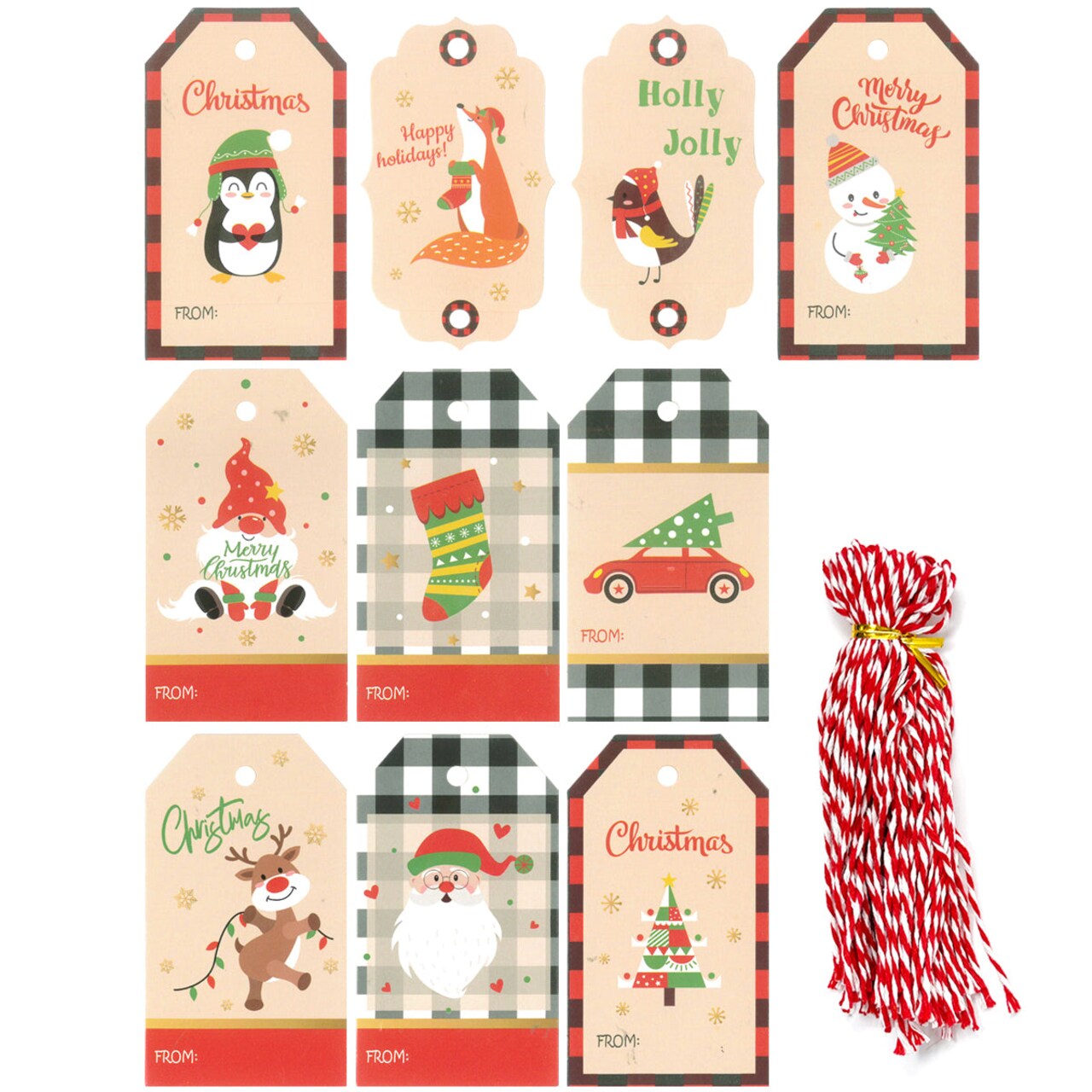 Wrapables Fun & Festive Christmas Holiday Gift Tags/Kraft Paper Hang Tags for Gift-Wrapping, Labelling, Package Decoration